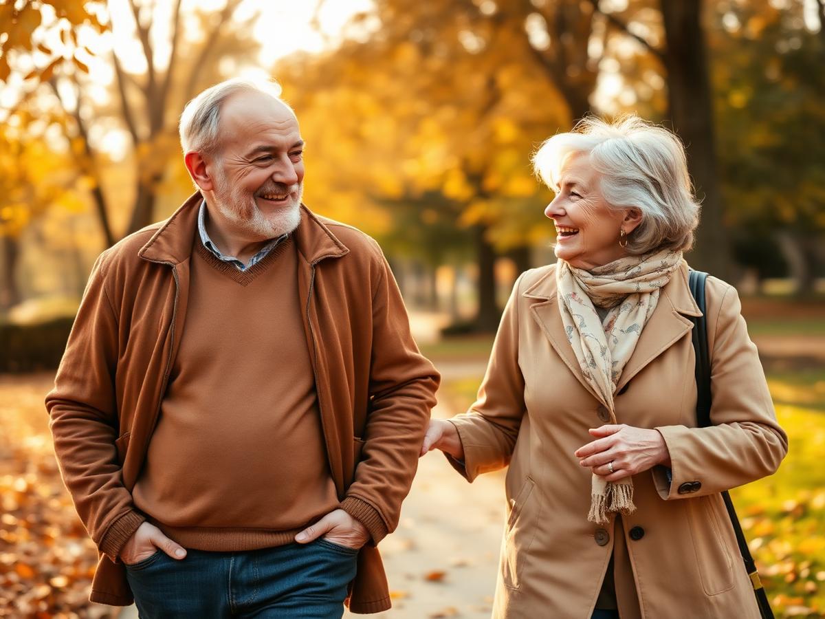 A companion and an older man on a slow walk through the park
